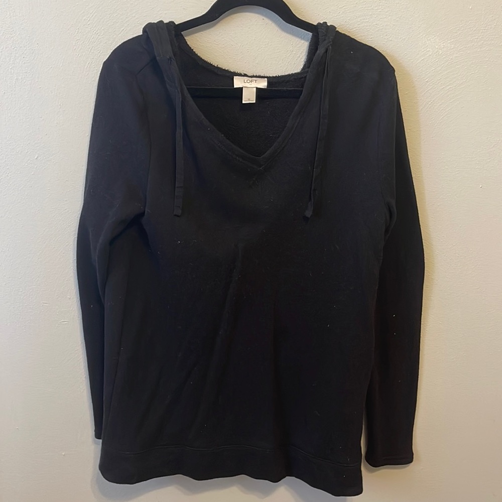 Black long sleeve hooded Loft tunic sweater. Size medium.